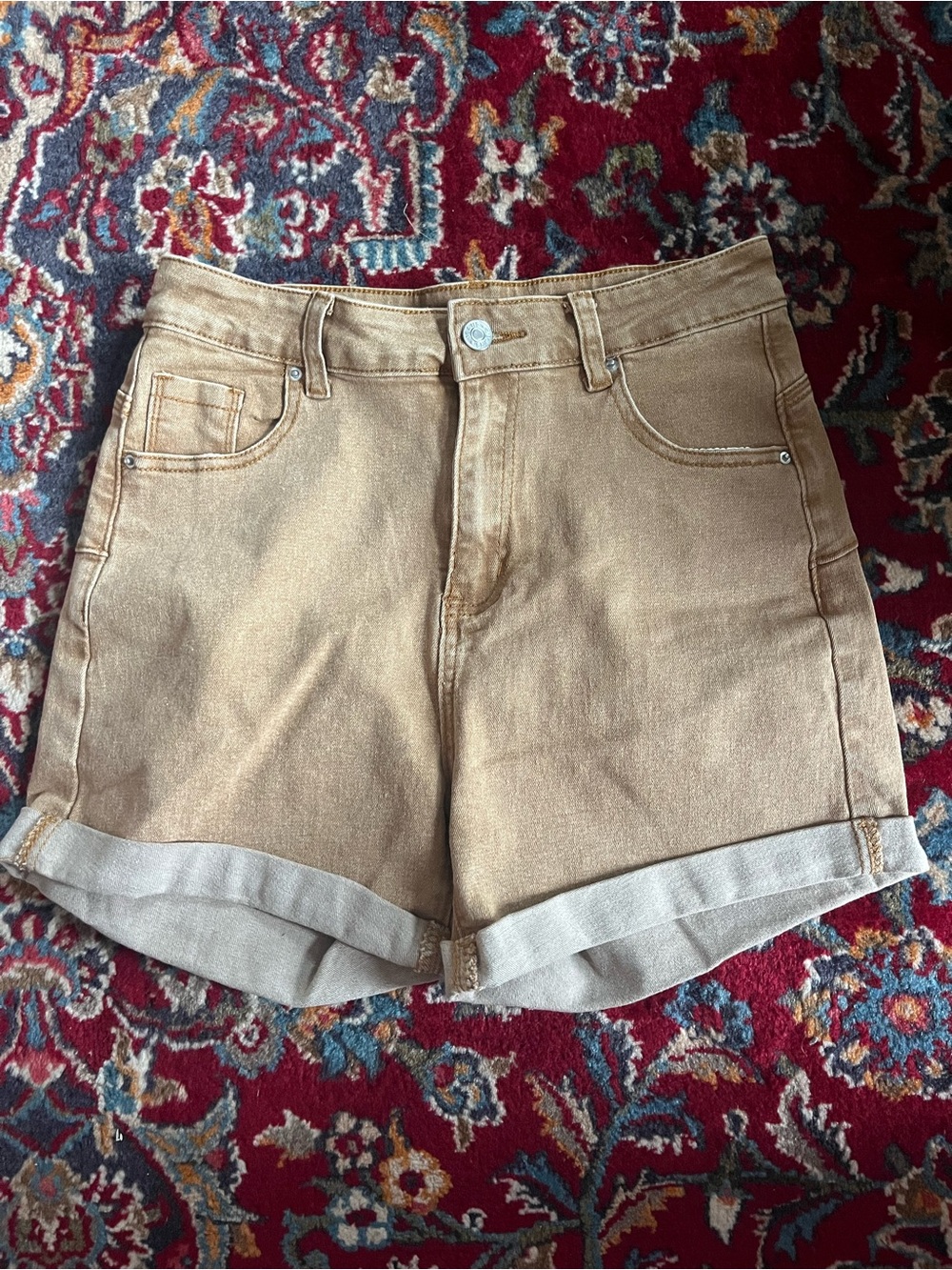 Casual Women's Tan Denim Roll-Cuff Shorts